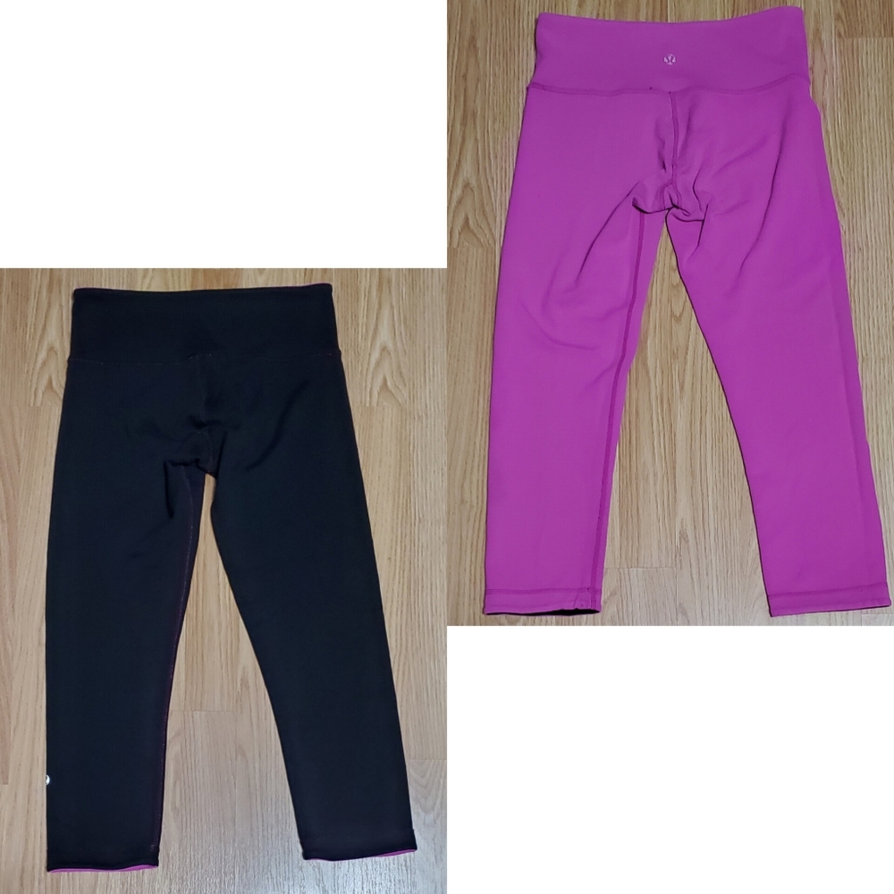 Lululemon size 4 reversible wunder under pull on sports crop leggings black pink - Picture 9 of 15